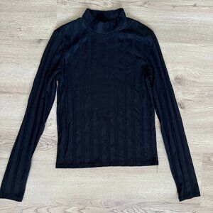 Forever 21 Black Long Sleeve Striped Mock Neck Top M